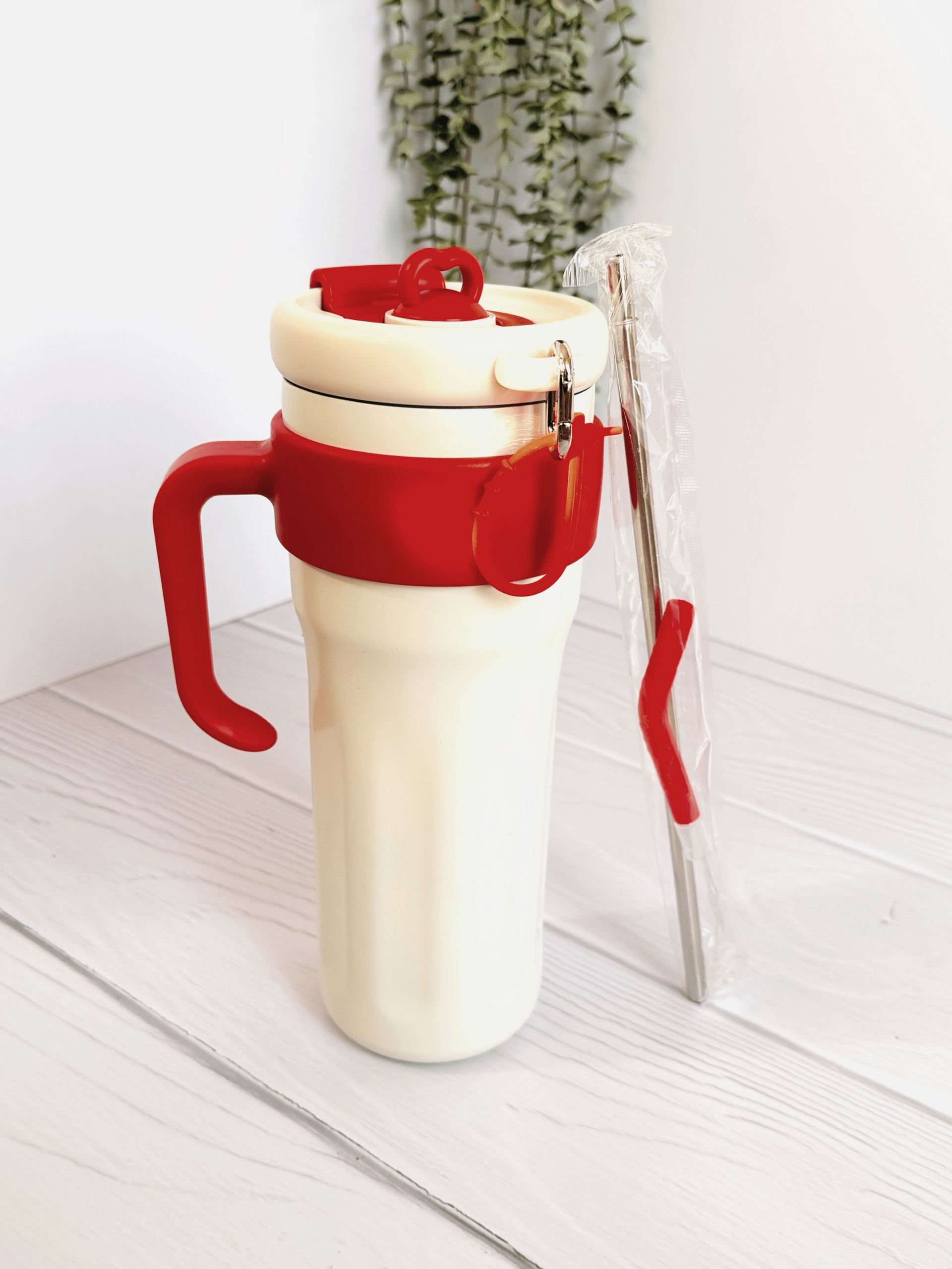 ماگ دوجداره دسته‌دار با نی فلزی مدل Handle Straw